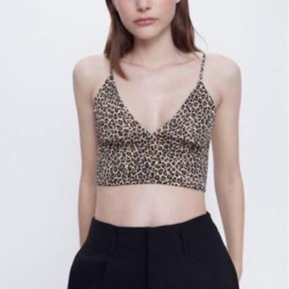 Zara Tan Leopard Print Bralette Sz M - Picture 1 of 11